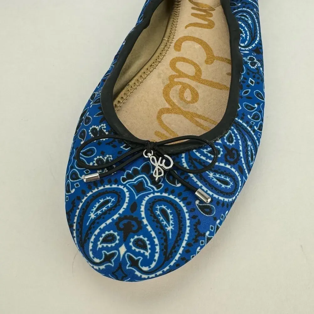 Sam Edelman Felicia Blue Paisley Fabric Leather Bow Ballet‎ Flats Sz 7.5